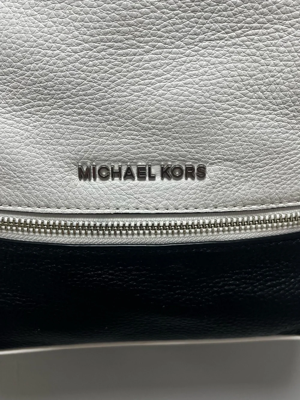Michael Kors Rhea Medium Zip Leather Backpack White Black Colorblock